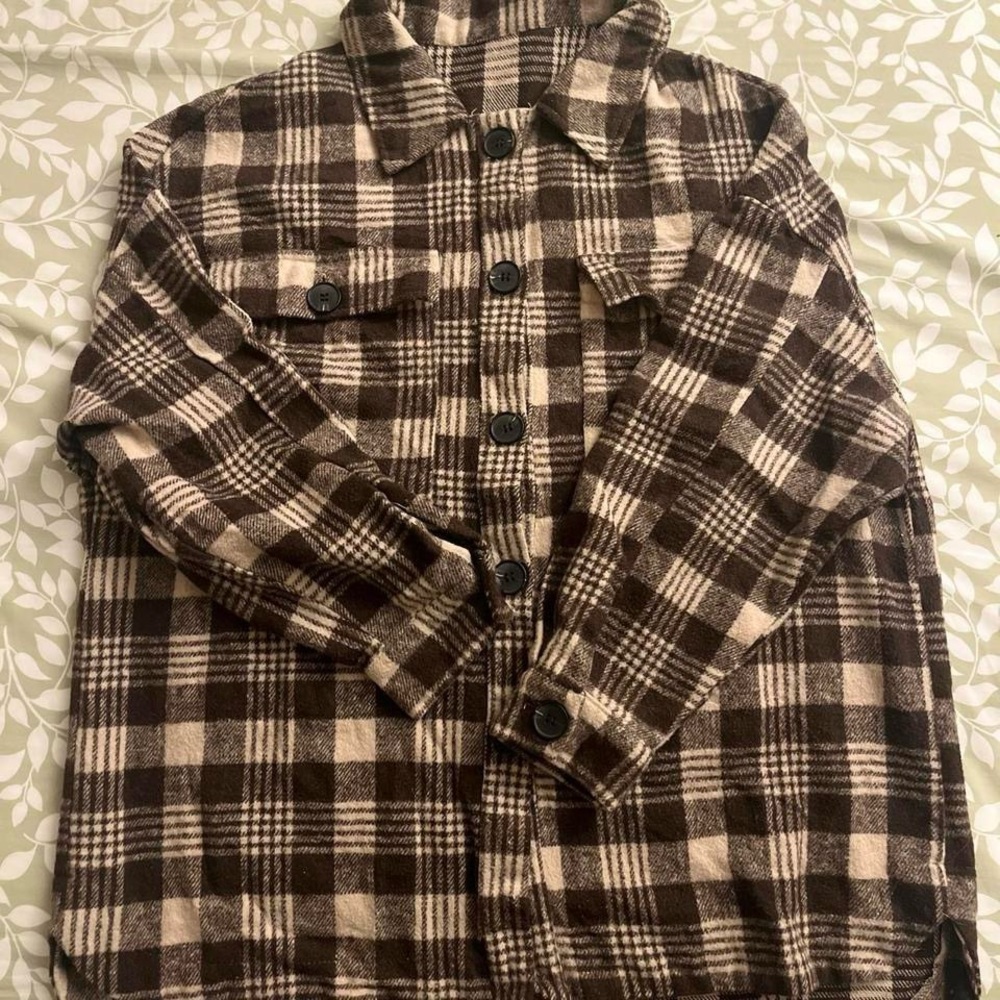 Brown Plaid Button-Up Jacket